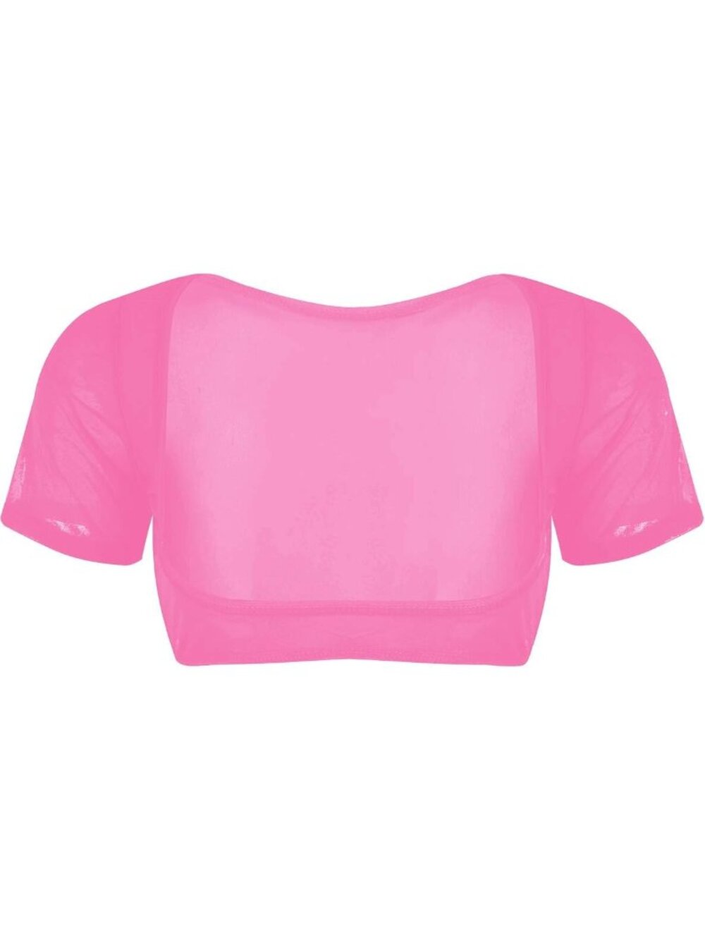 Women's Bright Pink Mesh Open Bust Short Sleeve Spandex Belly Dance Crop Top